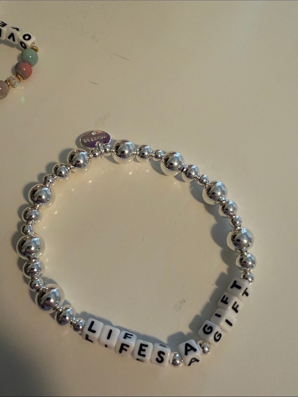 Silver Beaded Bracelet 'LIFES A GIFT' M/L